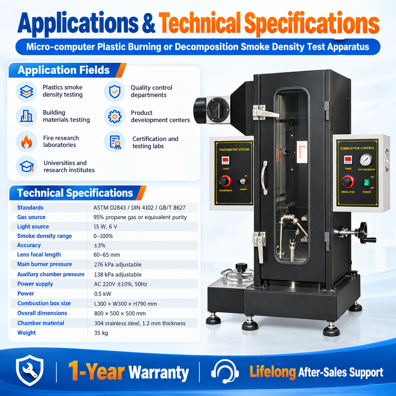 Micro-computer Plastic Smoke Density Test Apparatus | ASTM D2843, GB/T 8627 & DIN 4102 Smoke Density Tester for Plastics and Building Materials