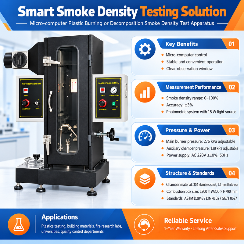 Building Material & Plastic Smoke Density Test Apparatus, Laboratory Instrument to Measure Smoke-producing Characteristics Under Controlled Combustion