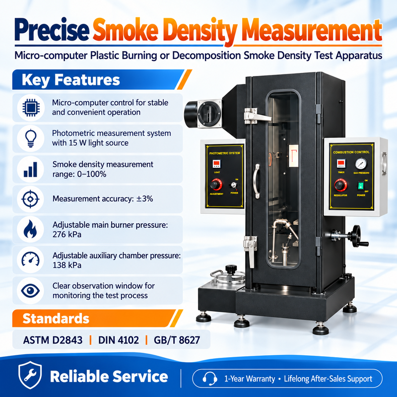 Building Material & Plastic Smoke Density Test Apparatus, Laboratory Instrument to Measure Smoke-producing Characteristics Under Controlled Combustion