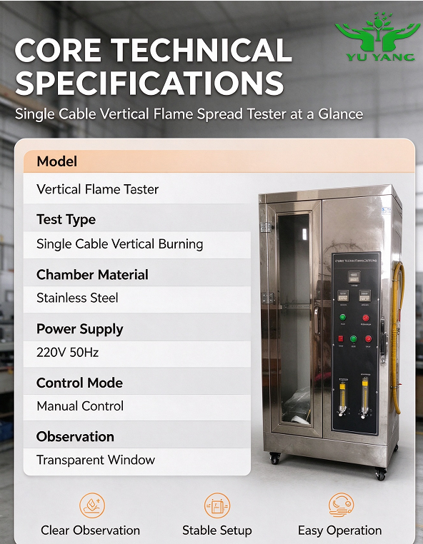 Single Laboratory Electrical Cable Burning Test Apparatus Vertical Flammability Tester for Wire and Cable